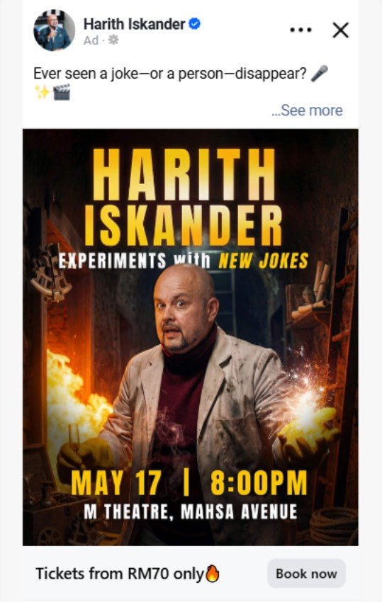 Harith Iskander comedy show Facebook ad
