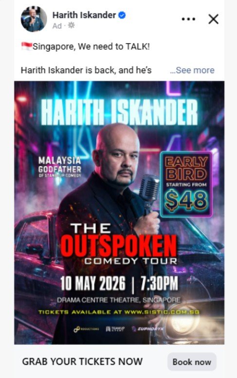 Harith Iskander Outspoken show Facebook ad