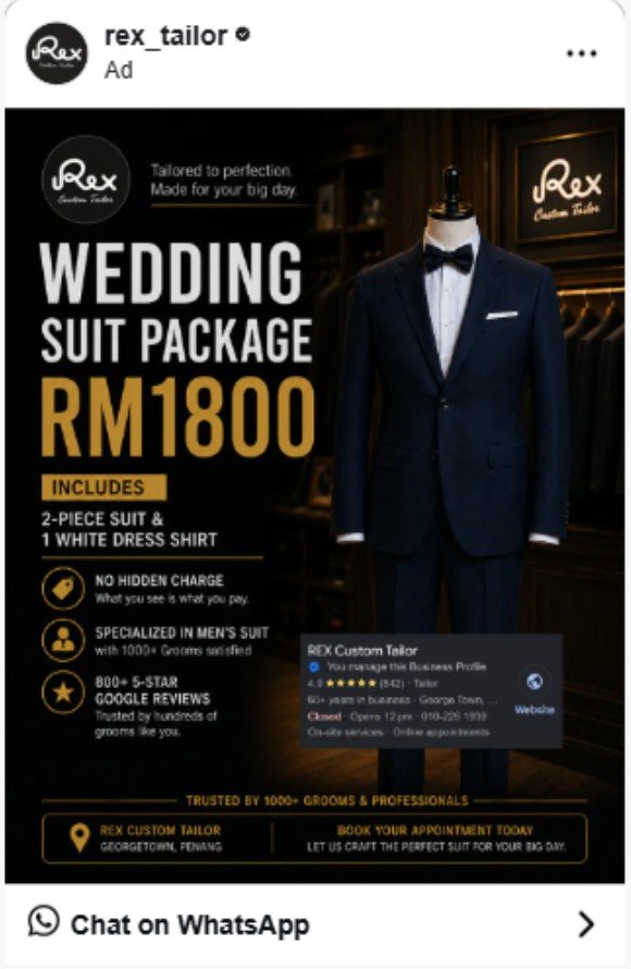Rex Custom Tailor suit Facebook ad