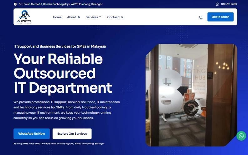 Aries Network corporate website designed by LunaScale